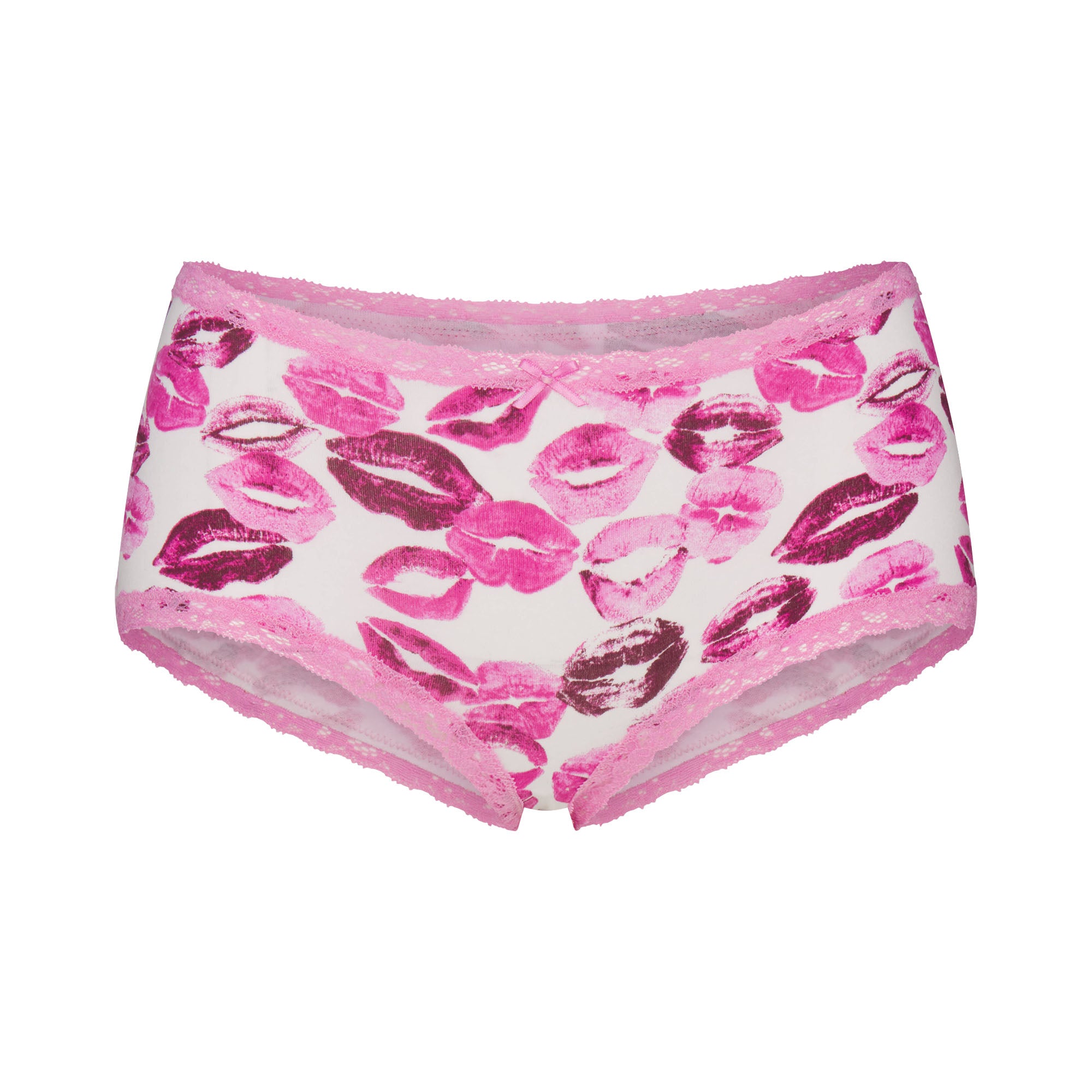 LIGHTWEIGHT COTTON LACE BOY SHORT | PINK ALLOVER LIPSTICK