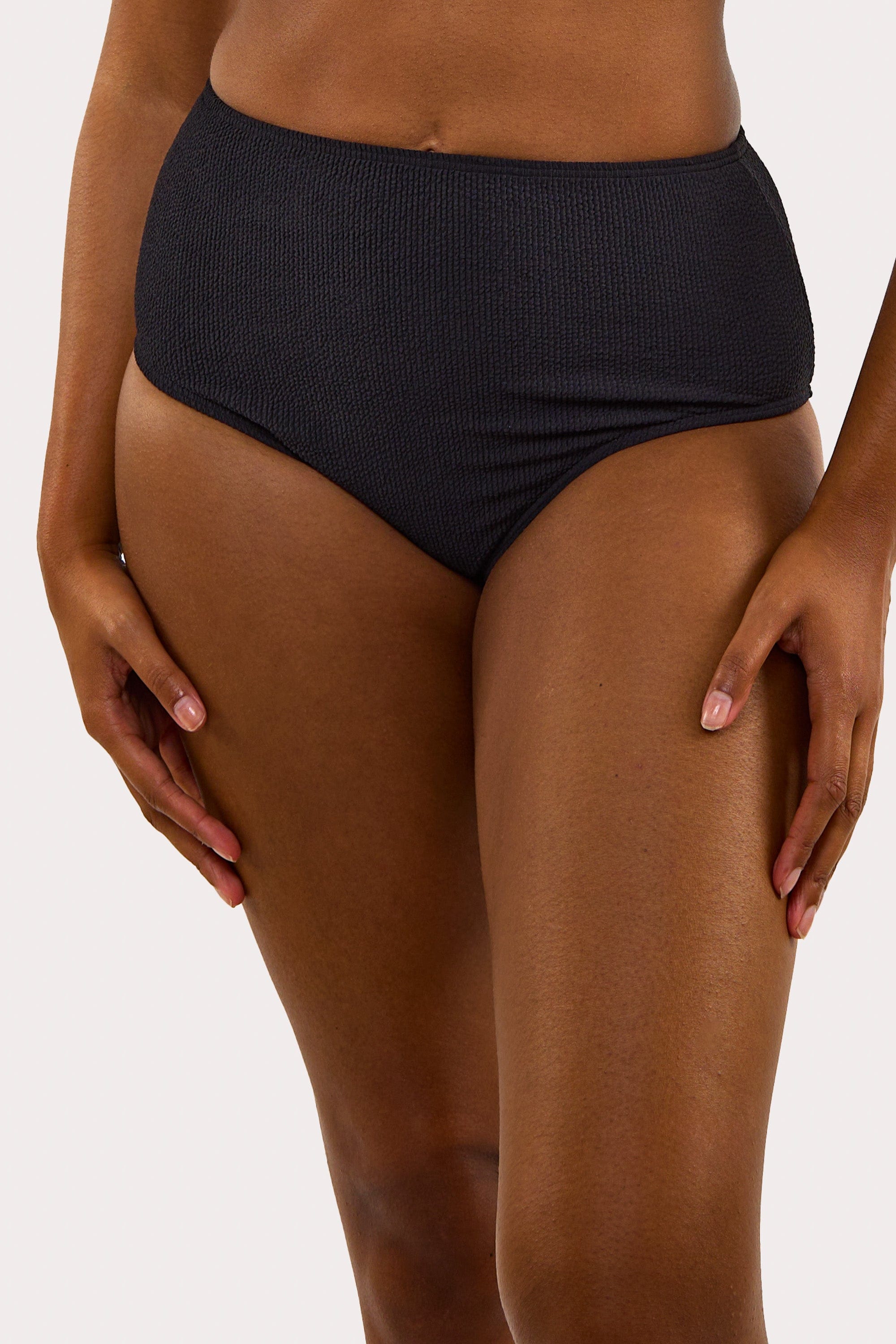 Mila Black Textured High Waisted Bikini Bottom