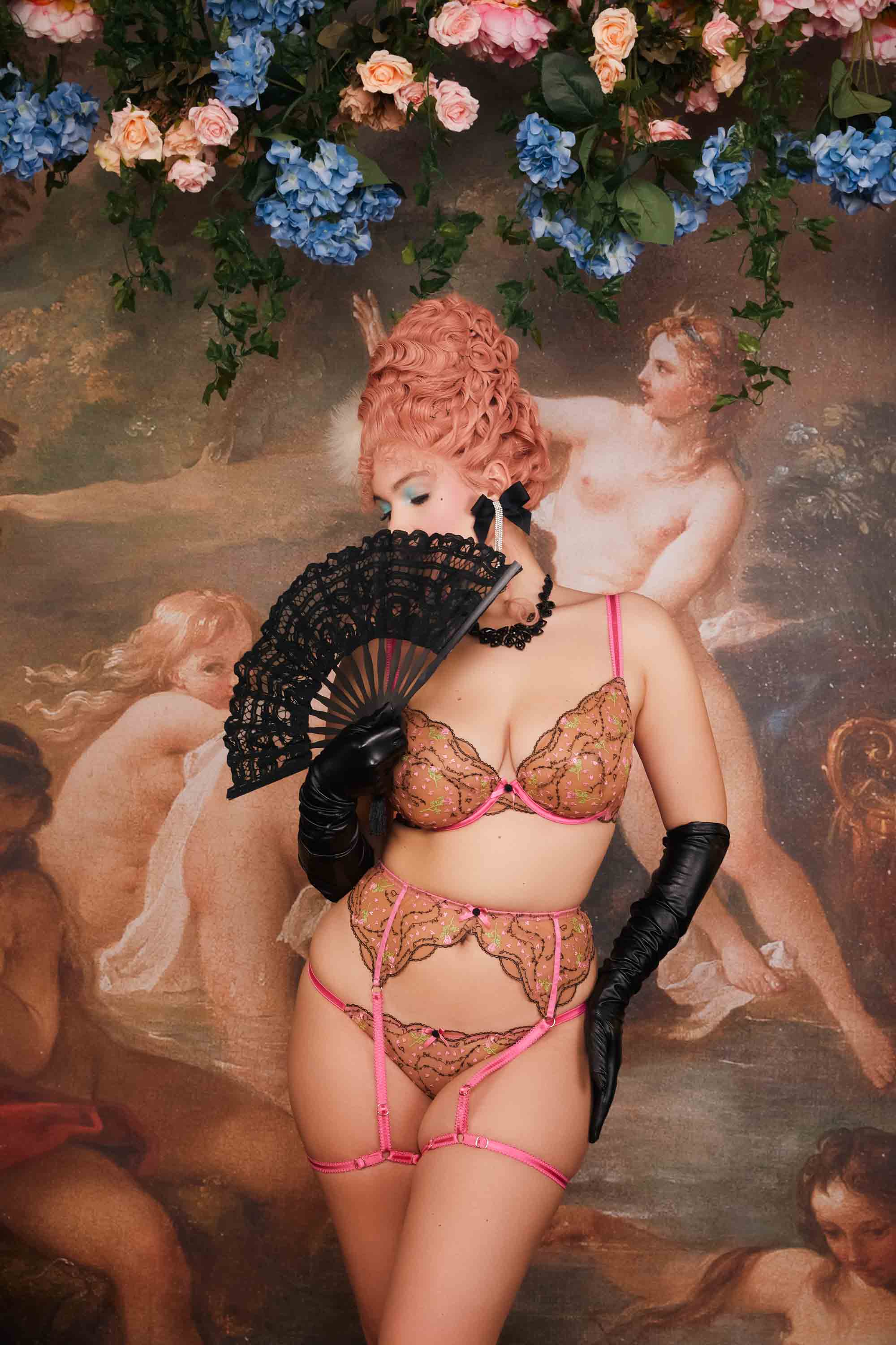 Spank Me Pink and Nude Custom Embroidery Suspender Belt thumbnail 2