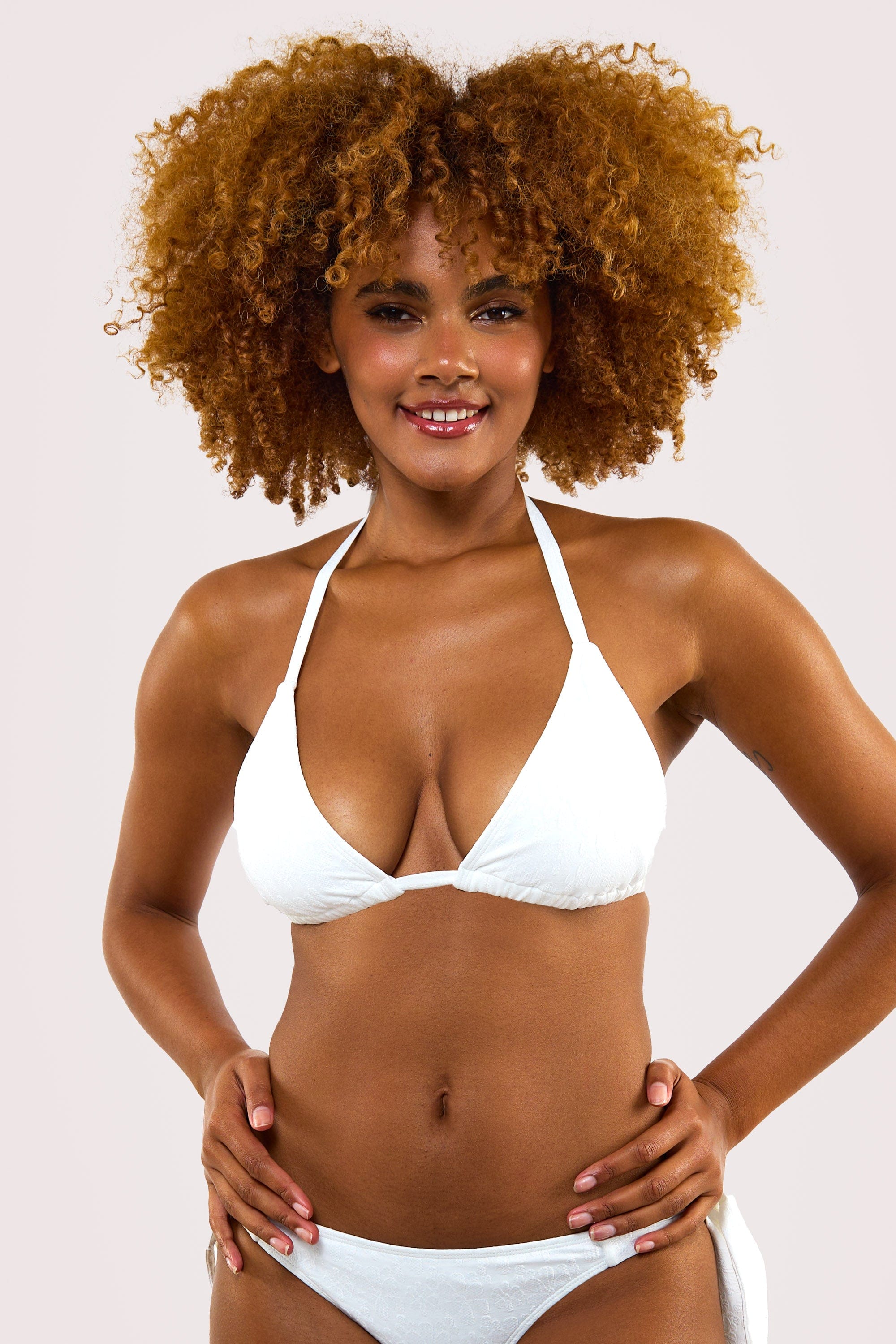 Zoe Fuller Bust Mix & Match White Floral Texture Triangle Bikini Top