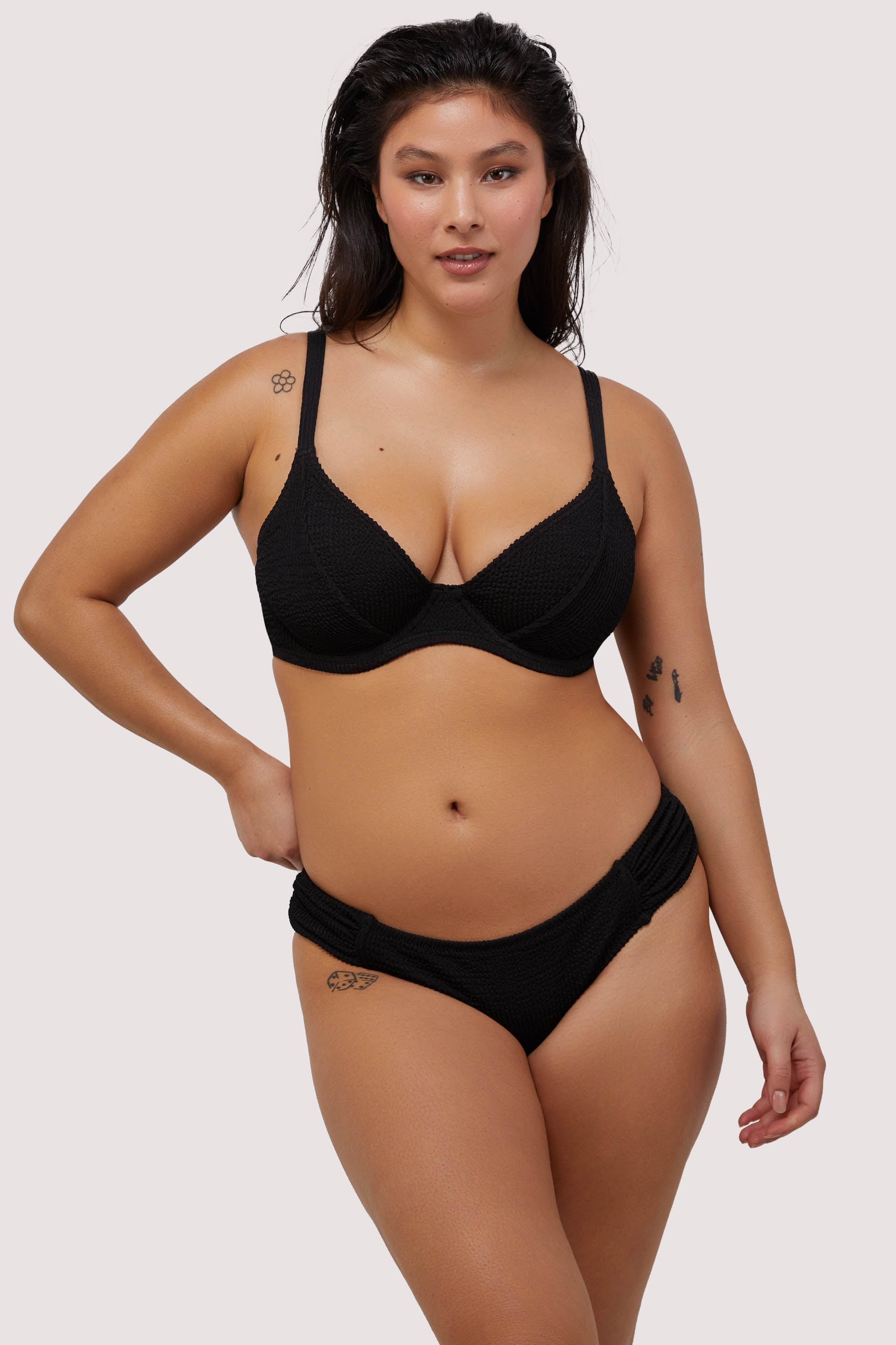Black Textured Wired Plunge Bikini Top thumbnail 2